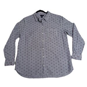 Gap Button Up Shirt Womens L Stripe Embroidered Long Sleeve Boyfriend Preppy